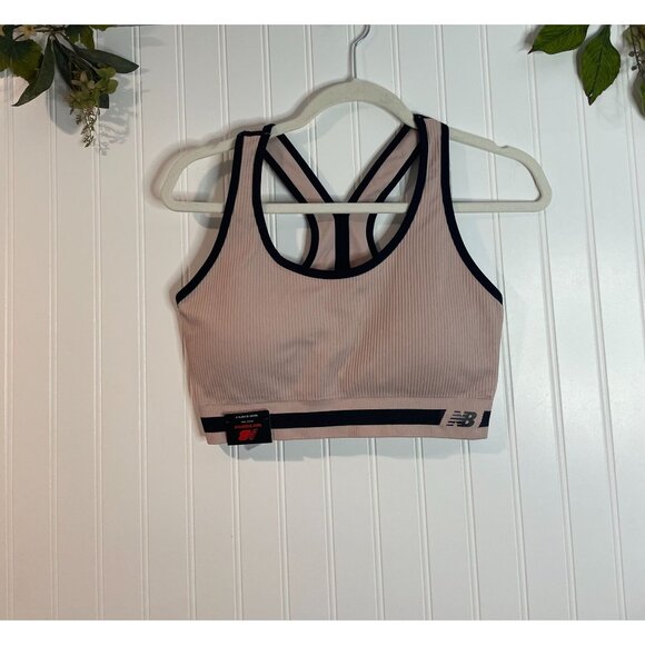 New Balance XL Space Pink Sports Bra With Back Straps & Ribbed Design - Picture 1 of 10